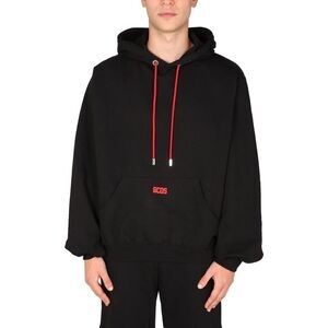 GCDS Men's Embroidered Logo Drawstring Hoodie Men BLACK Sweaters & Cardigans